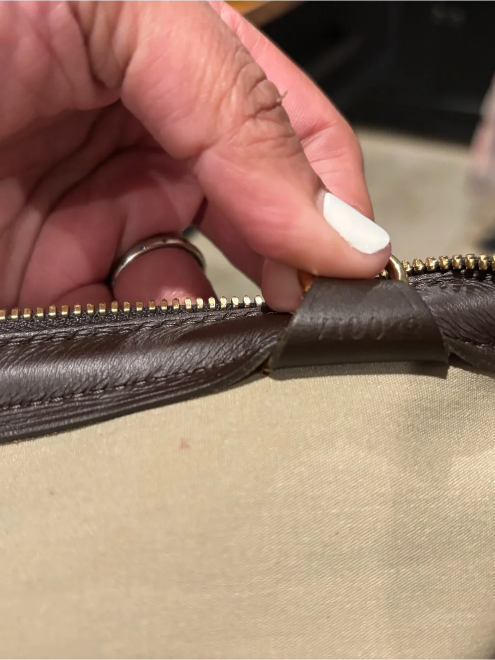 Louis Vuitton Cream Monogram Satchel with Dark Brown Trim